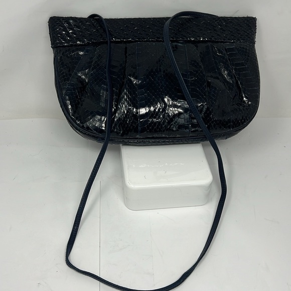 Aspects Navy Blue Python Snakeskin Clutch Shoulder Bag - Picture 11 of 14